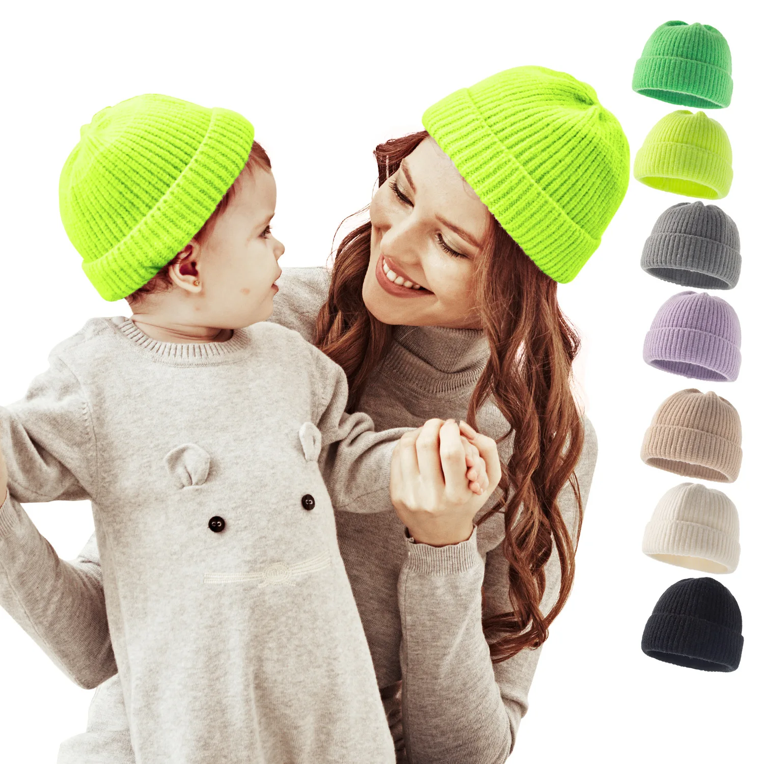 

Mommy And Me Beanies Winter Family Matching Knitted Baby Boy and Girls Women Beanies Mother Daughter Beanies