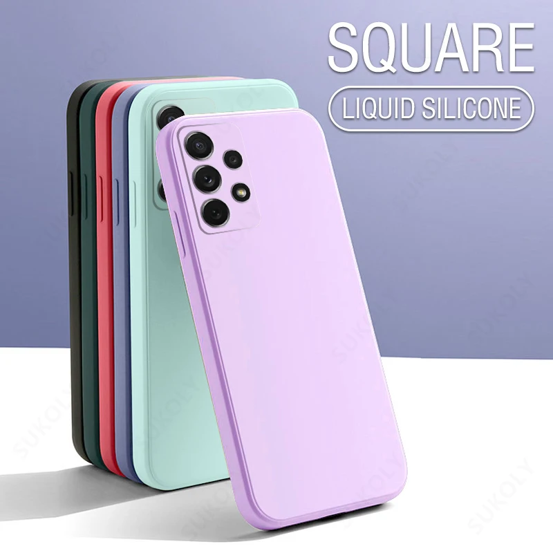 For Samsung A52 5G Liquid Silicone Square Case Lens Protective Matte Cover For Samsung S22 Ultra S20 FE Note 20 A51 A71 A32 A72 best case for samsung