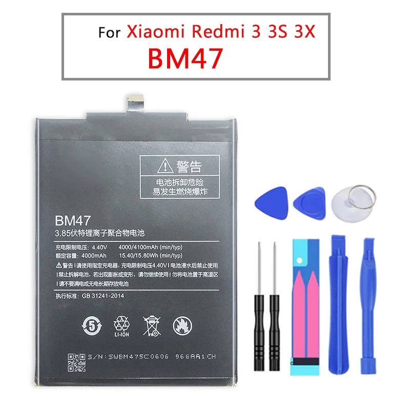 Аккумулятор для мобильного телефона Xiao mi BM47 4100 мАч Сменный аккумулятор для Xiao mi Red mi 3 3S 3X 4X note 3 pro Hong mi Red mi 4x