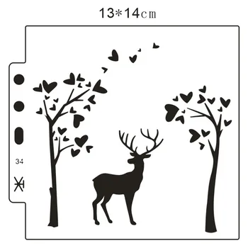 

13*14cm Deer forest scrapbook stencils spray plastic mold shield DIY cake hollow Embellishment printing lace ruler valentine