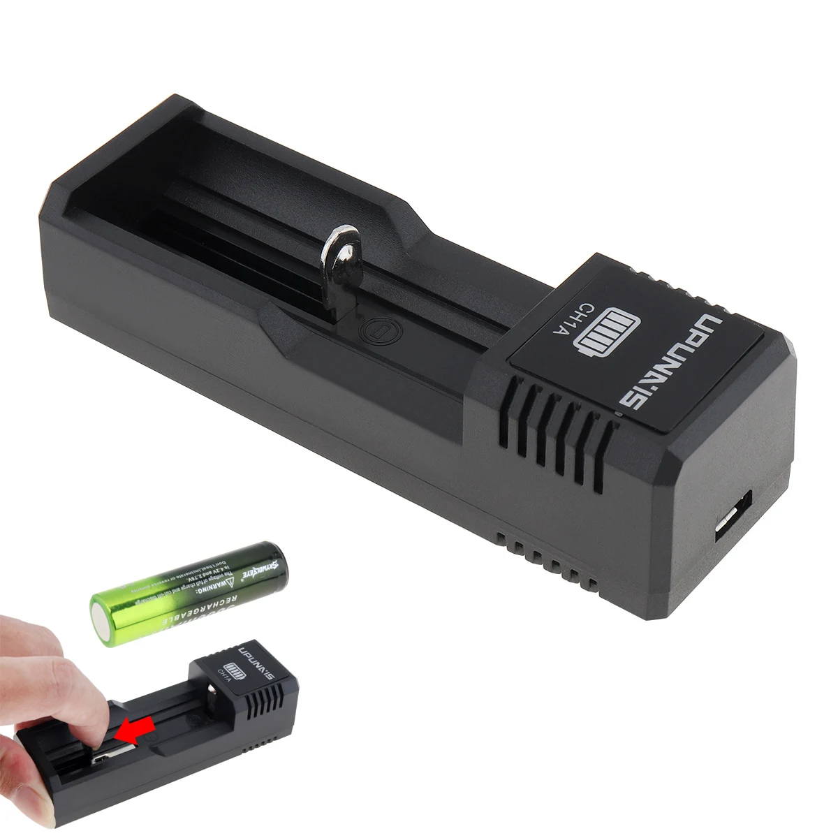 CH1A DC5V Single Slot USB Battery Charger for 26650 18650 18500 18350 17670  16340 10440 With multiple protection