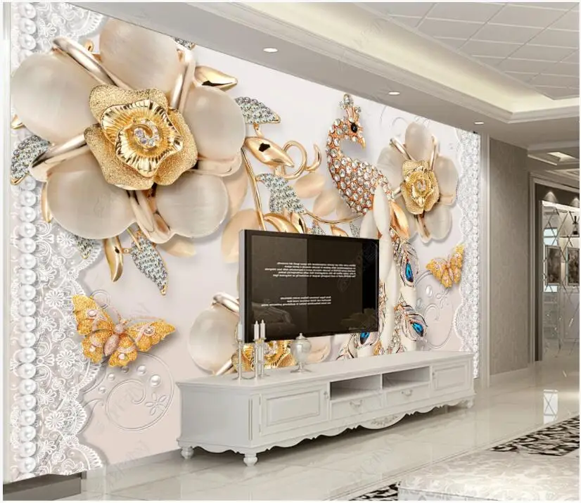 

3d wallpaper for walls in rolls Luxury noble jewelry peacock flower custom mural home Decor photo wallpaper living room