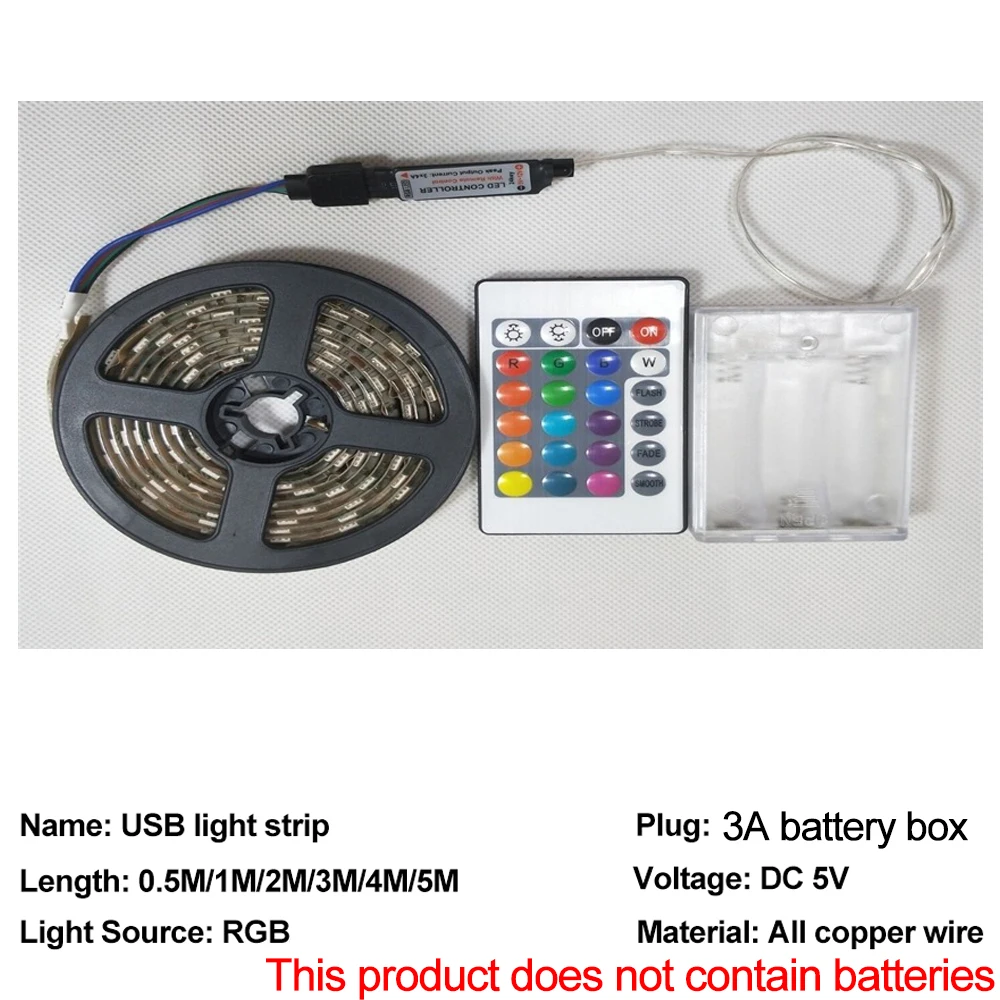 RGB led strip DC5V SMD5050 LED flexible waterproof light  battery power supply with remote control TV decoration lights lighting 2