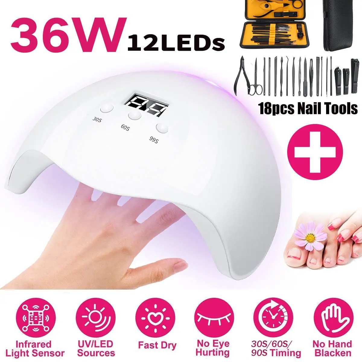 

Nail Dryer LED UV Nail Lamp USB Connector Nail Phototherapy Machine For All Gel Nail polish Drying Curings + 18pcs Nail Tool New