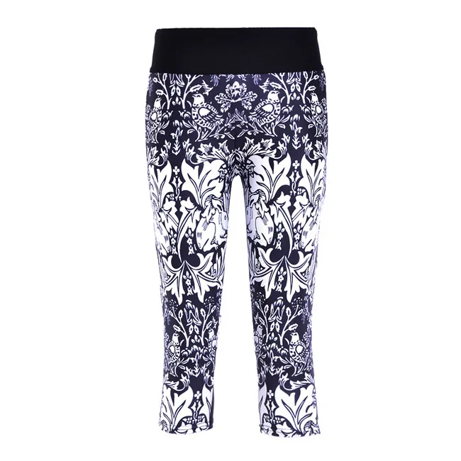 

Summer Style Digital Printing Black Background White Rabbit Pattern Leggings Buttock Lifting Capri Sports WOMEN'S Pants