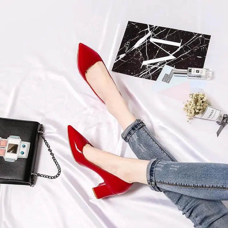 

Spring Autumn New Pointed High Heels Thick Heel Leopard Single Shoes Women's Banquet Wedding Shoes Professional Women's Pumps