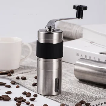 

New Manual Ceramic Coffee Grinder Stainless Steel Adjustable Coffee Bean Mill With Rubber Loop Ring Easy Clean Kitchen Tools