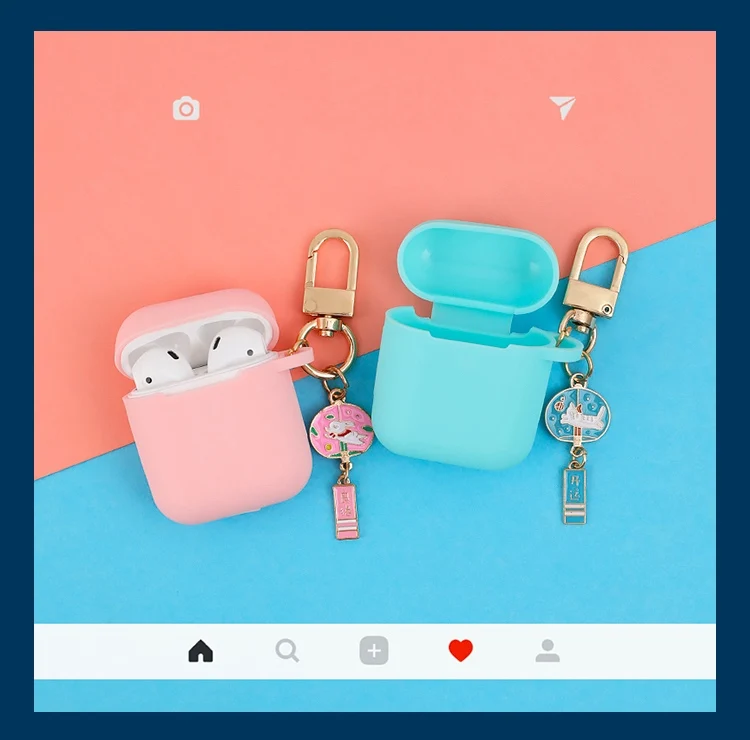 Силиконовые чехлы для Apple AirPods 2 мягкие Мультяшные милые цветочные наушники чехол для Air Pods 1 Зарядная коробка крышка с крючками
