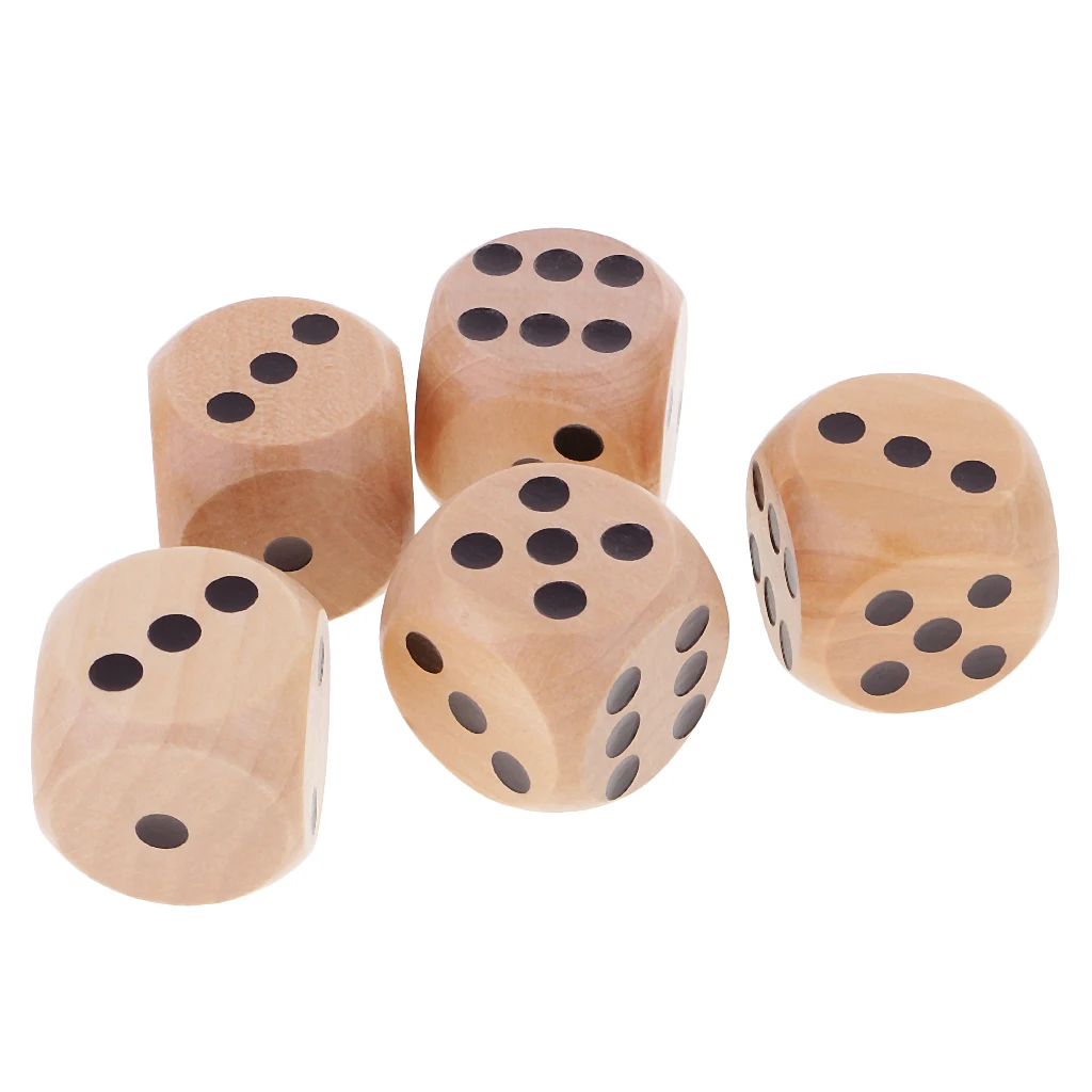 6 Sided Large Wooden Dice Game Supplies 30mm for Dungeons & Dragons TRPG Board Games, Pack of 5