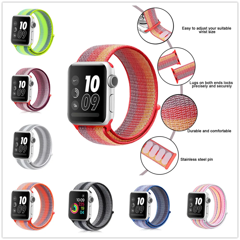 

Color Striped Nylon Braided Strap, Suitable For I Phone Watch Apple Lwatch 3 4 5 6 Generation Bracelet Model 38/40/42/44MM