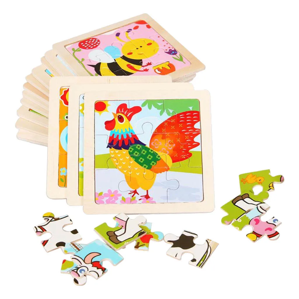 Jigsaw Wooden Puzzles Brain Teaser For Toddlers Kids Toys 9pcs -Animals