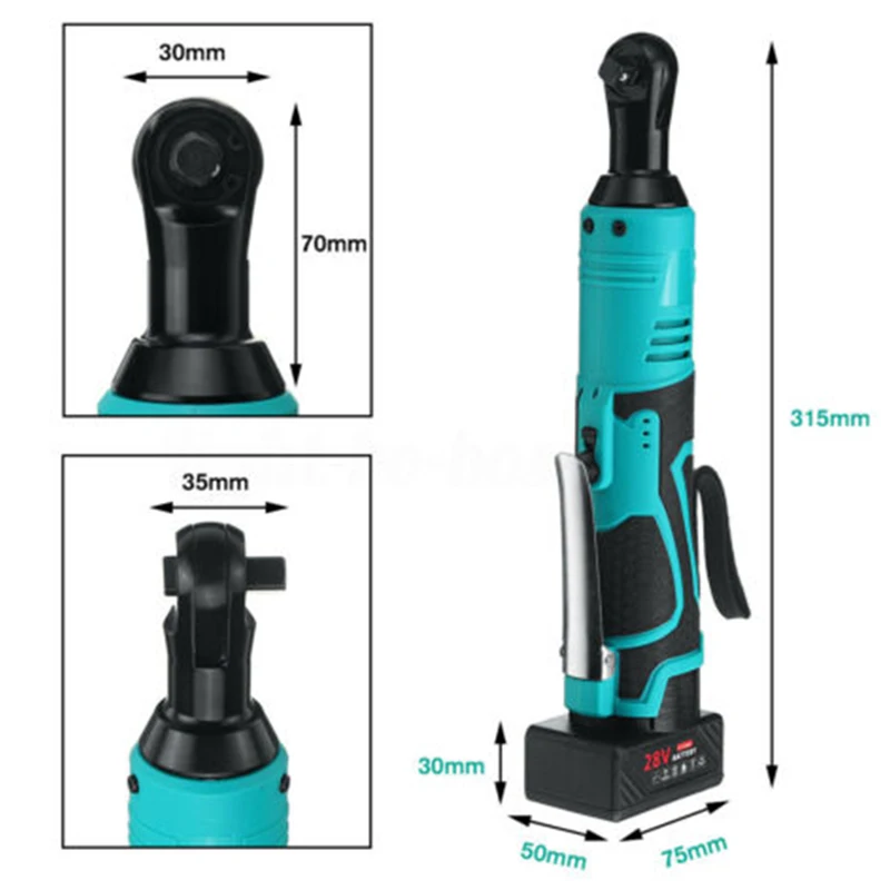 

28V 85N.m 3/8 Electric Cordless Ratchet Right Angle Wrench Tool Practical
