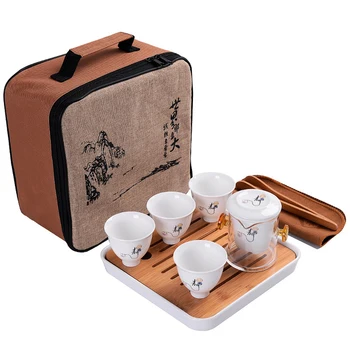 

Portable Travel Kung Fu Teapot Tea Set Ceramic Chinese Teapot Porcelain Teaset Gaiwan Tea Cups of 1 Pot /4 Cups With Travel Bag