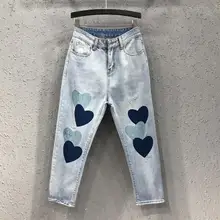 Новые осенние женские джинсы, модные джинсовые штаны с дырками, потертые шаровары, джинсы r1908