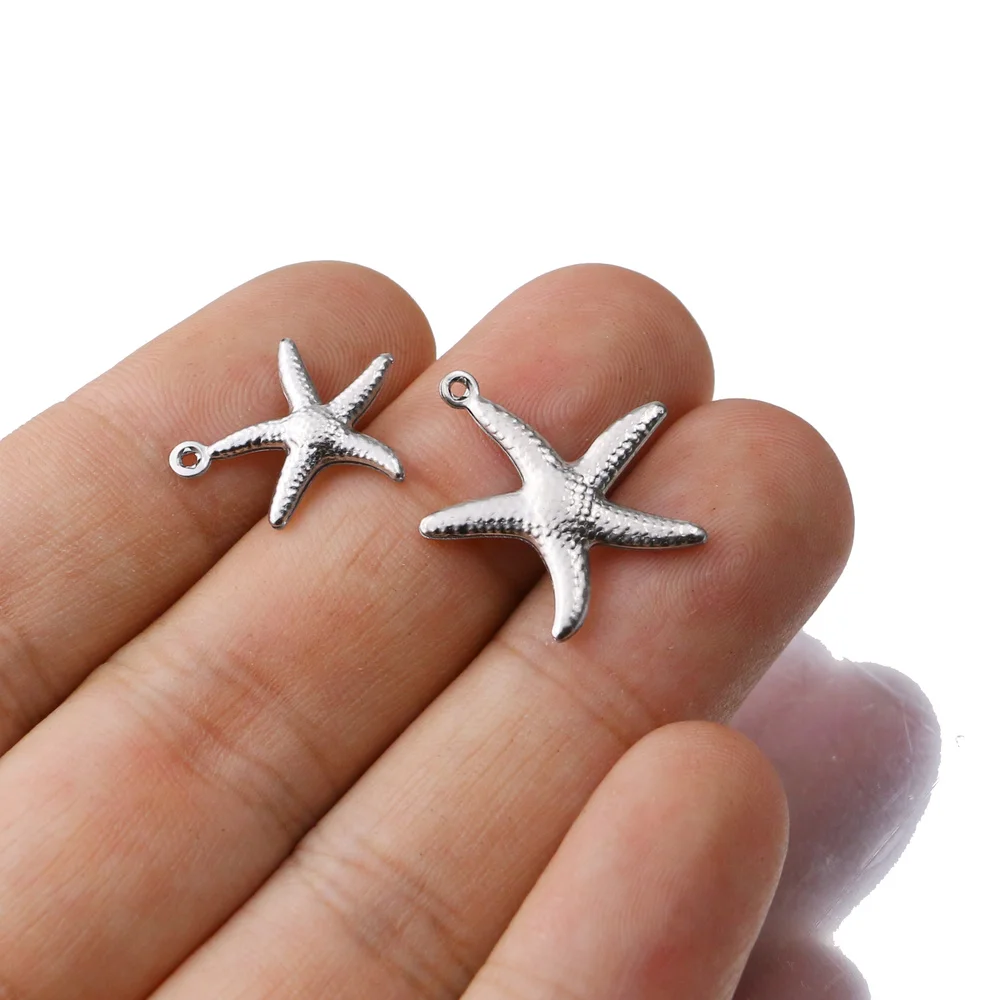 

Aiovlo 20pcs/lot Charms Small Starfish Star Sea Shell Beach Stainless Steel Making Pendant for DIY Jewelry Bracelet Necklace