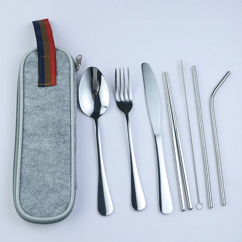 8pcs-c-silver-grey 8 шт. красочный праздничный набор столовых приборов золотой набор посуды из нержавеющей стали Портативный набор столовых приборов Органайзер набор столовых приборов посуда для путешествий - Цвет: 8pcs-c-silver-grey