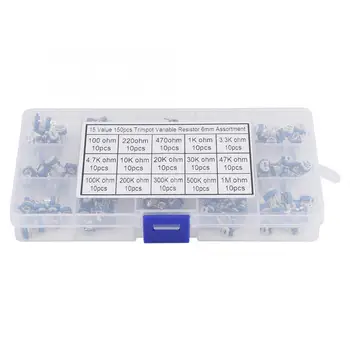 

150pcs 100ohm-1Mohm Resistor Assortment Blue White Vertical Preset Variable Trimmer Potentiometer High Quality
