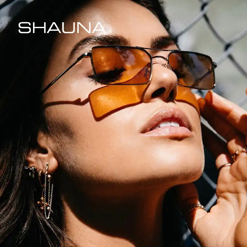 Shauna Retro Piccolo Rettangolo Occhiali Da Sole Delle Donne Rosse Doppia Ponti Occhiali Di Moda In Metallo Cornice Arancione Giallo Shades Uomini Aliexpress