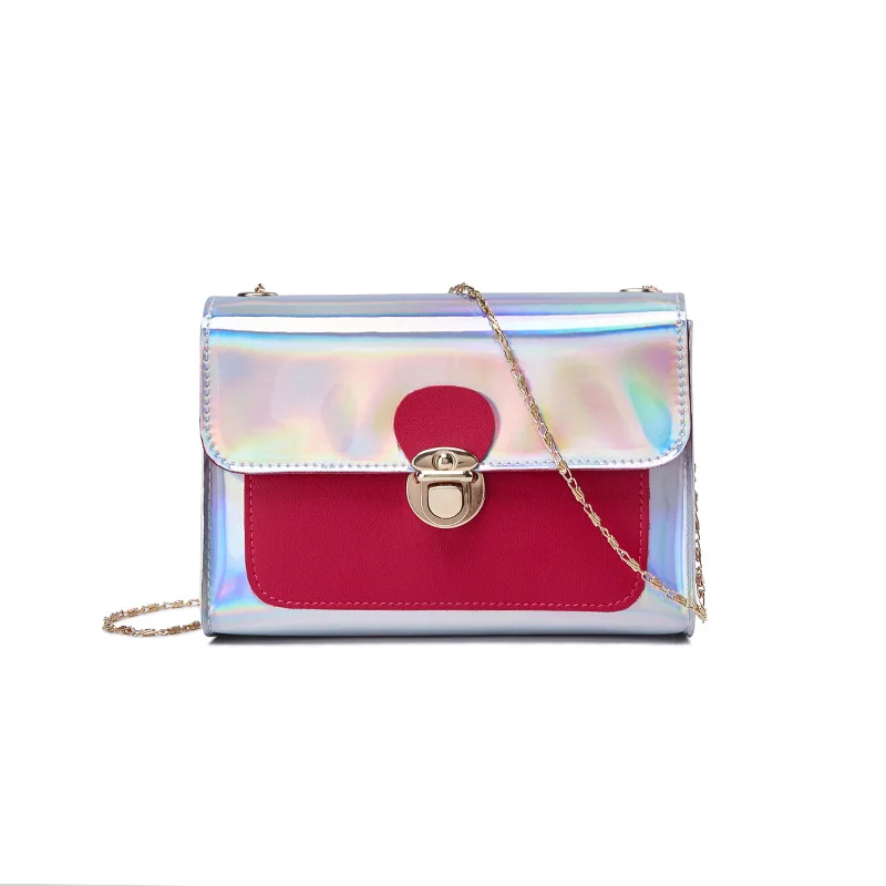 

2019 Summer Korean-style Contrast Color New Style Chain Simple WOMEN'S Bag Crossbody Bag Casual Lock Square Sling Bag lei se