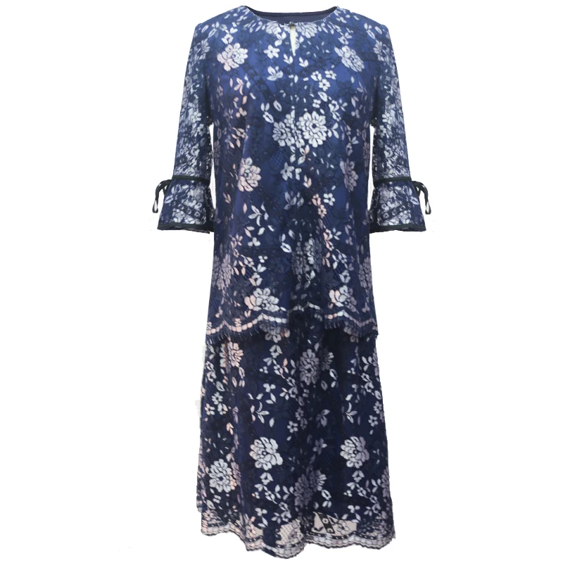 TAOYIZHUAI/осенний комплект из двух предметов, повседневное стильное кружевное женское платье, свободное элегантное платье больших размеров с цветочным принтом, вечернее платье 16208
