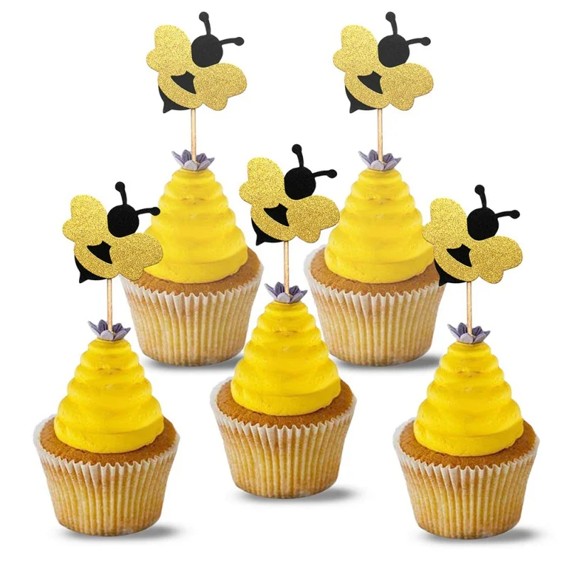 

12PCS Cake Insert Small Bee Shape Cake Inserted Card Cupcake Picks Cupcake Topper Paper Bee Party Festive Deer Decor