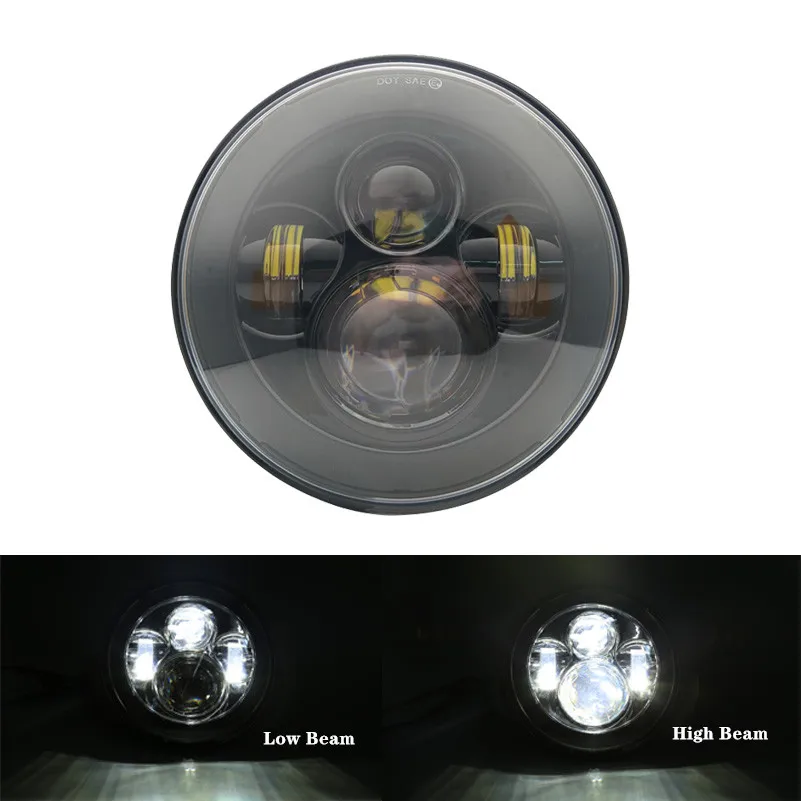 Круглая мотоциклетная черная лампа проектора 7 дюймов светодиодная с мотором для