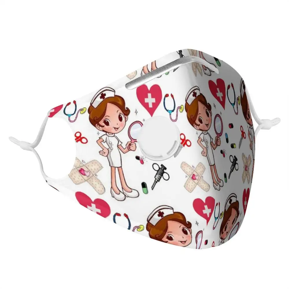 

PM2.5 gas mask nurse picture with breathing valve, 4 removable filters, stylish washable, reusable alcohol disinfection mask
