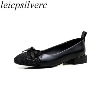 

Women's Pumps Low Heels Spring Autumn Square Toe Patchwork Butterfly-knot 2020 New Sexy Fashion Casual Black Gray Big Size 34-43