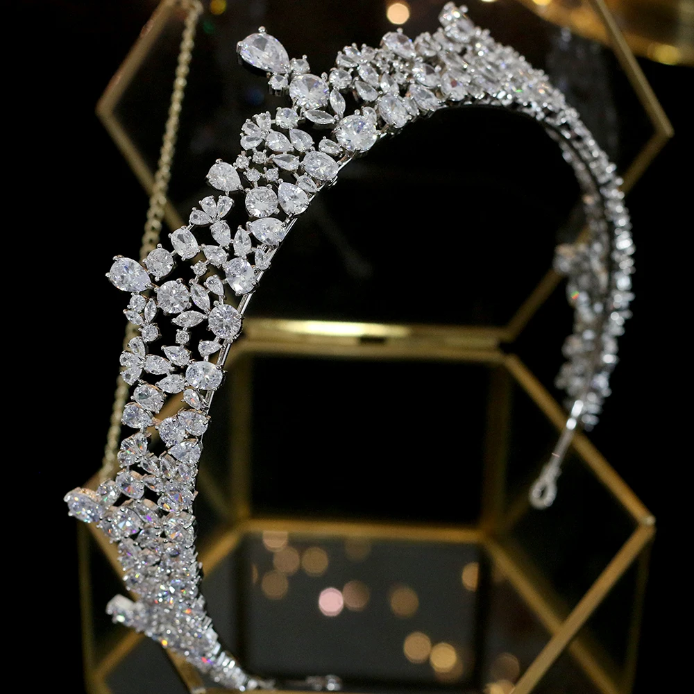 Циркониевый Серебряный головной убор модный головной убор королевская невеста водная буровая Колонка свадебная корона аксессуары женские ювелирные изделия