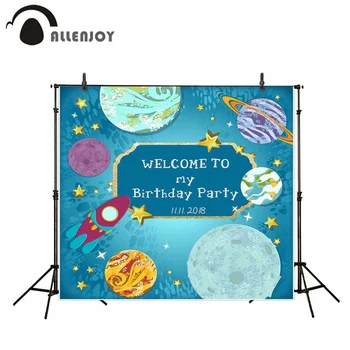 

Allenjoy Planets Background Cloth Happy Birthday Universe Starry Sky Rocket Stars Blue Photocall Curtain Cartoon Party Wallpaper