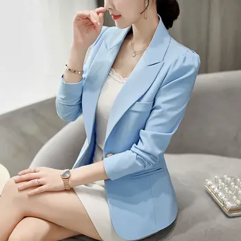 

Autumn Women Blazer and Jacket 2020 Solid Single Button OL Slim Black Sky Blue Jackets Spring Female Suit Blazers Mujer Feminino