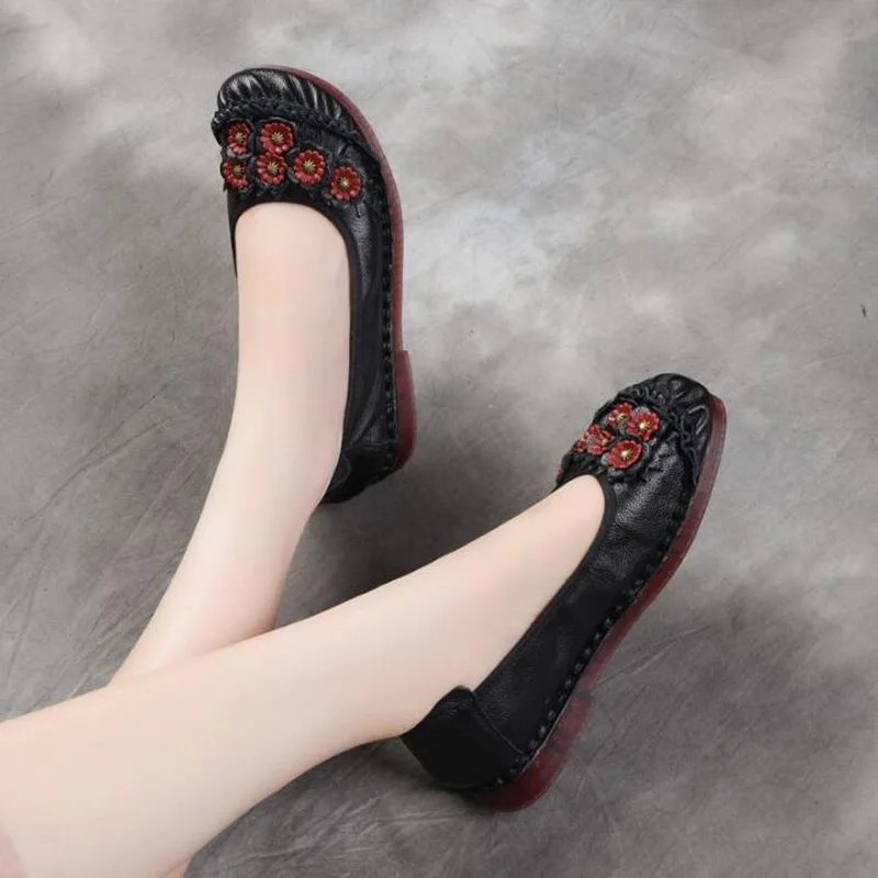 

Spring Genuine Leather Flats Shoes Ladies soft comfortable non-slip Loafers Female Casual Shoes Vintage Women handmade Shoe