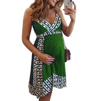 

Sexy V-Neck Loose Maternity Dresses Bohemian Style Print Splicing Elegant Dress For Pregnant Women Premama Clothing материнство