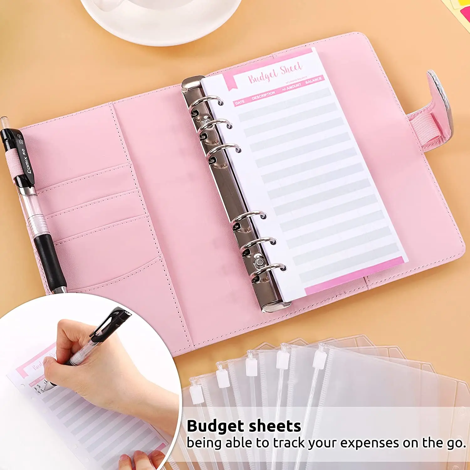 Dálnice a6 rozpočet pojivo noteboook s hotové peníze obálek systém, náklady rozpočet povlečení na postel, kategorie nálepky, pro budgeting a šetření devizy