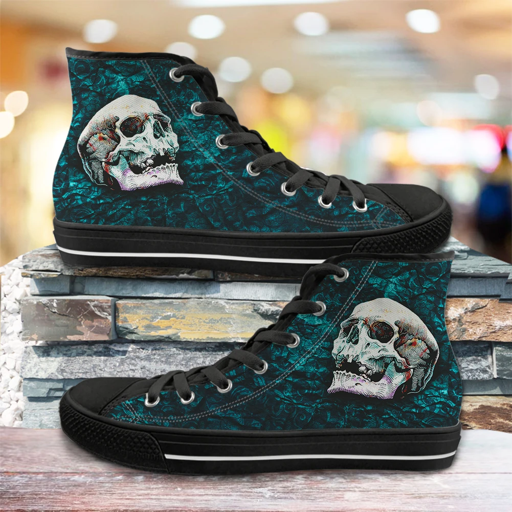 ELVISWORDS-zapatos vulcanizados con estampado de calavera de azúcar para hombre, zapatillas planas de lona de alta calidad, informales, transpirables, para adolescentes