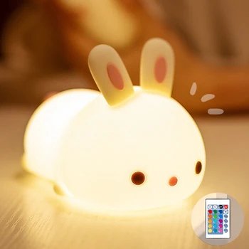 

Kids Night Light Bunny Cute Lamp Silicone Baby Night Light with Touching Sensor Rechargeable Color Changing for Children YU-Home