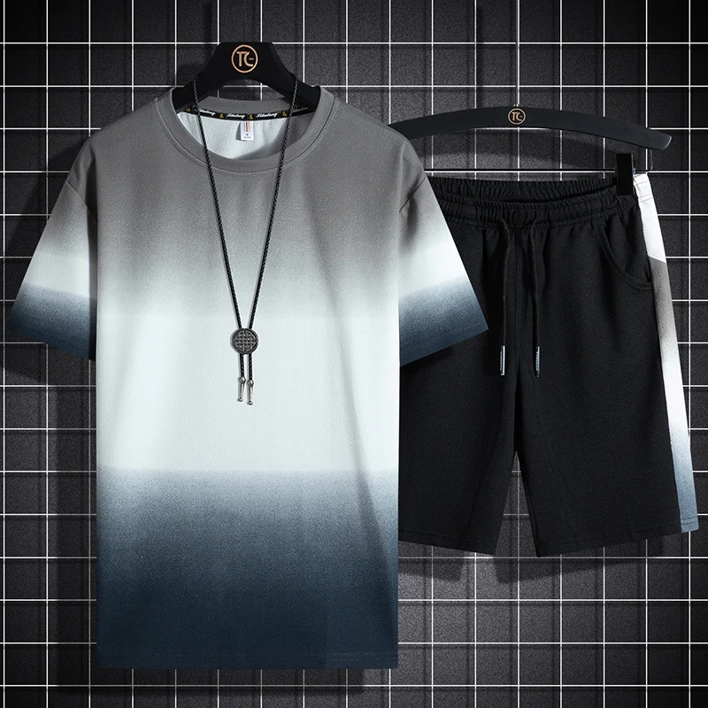 Buen trato Conjunto para hombre de 2 uds. De Camiseta de manga corta y pantalón corto, ropa deportiva, chándal de verano, 5XL, informal, a la moda, 2021 YDwpe1xVo38