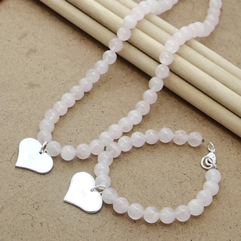 

High Quality Bridal Jewelry Sets 925 Silver Pink Crystal Heart Pearl Necklace Bracelet Sets for Women Gift