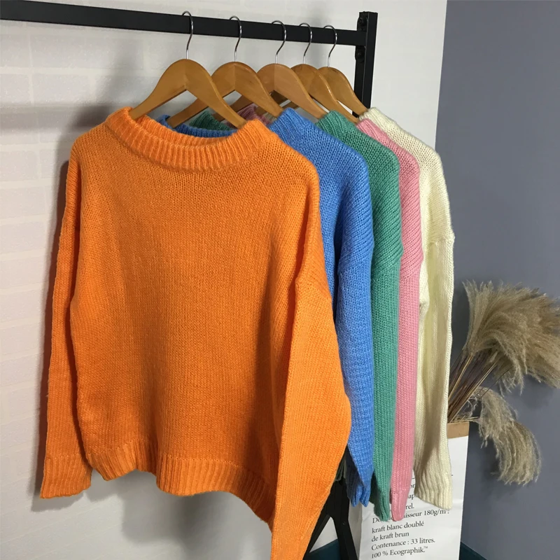 

Loose Pink Oversized Sweater Women Lantern Sleeve Pullovers Korean Knitted Sweatr Girls Cute Jumpers