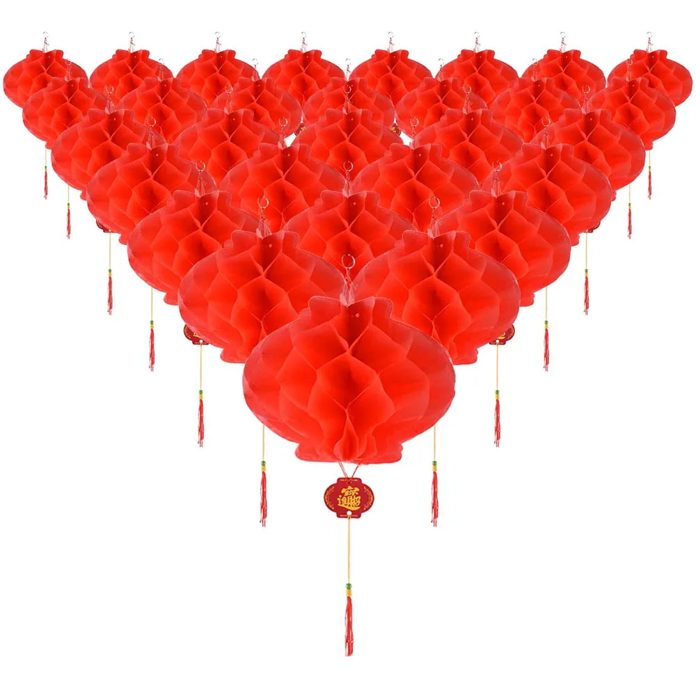 30 Pieces Red Plastic Paper Lantern Hanging Lanterns for Chinese Spring Festival Wedding Decoration 8.4 Inches |