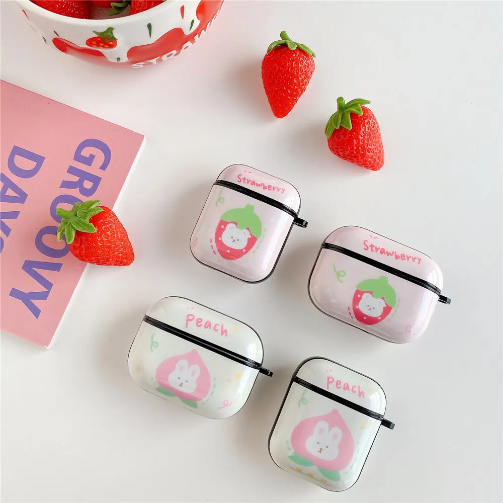 Для Airpods 1 2 чехол милый фруктовый персиковый клубничный IMD мягкий для наушников Pro