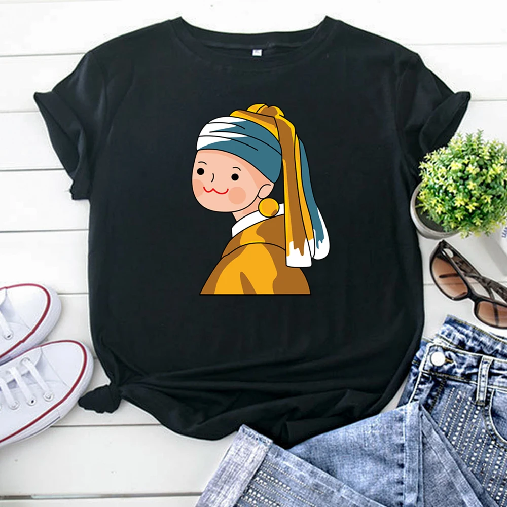 Women'S T-Shirts Funny Little Girl Cartoon Printing Tshirts Womens Goth High Quality Tee Shirts Punk Round Neck Woman T Shirt