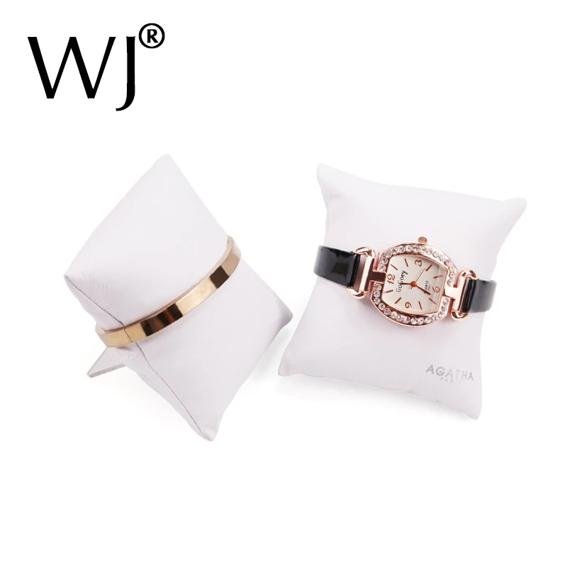 Jewelry Bangle Watch Display Pillow Holder with Rack  White PU Leatherette Anklet Necklace Bracelet Presentation Organizer Stand bracelet jewelry pillow stand velvet pu leather holder organizer presentation case bangle anklet watch display photography prop