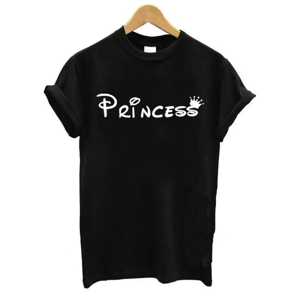 Женская Повседневная футболка с коротким рукавом и принтом принцессы, Женские топы с круглым вырезом, летние футболки, женская одежда, Прямая поставка - Цвет: Черный