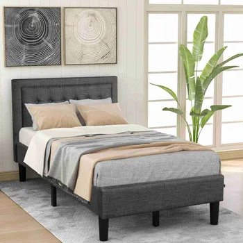 

Button-Tufted Platform Bed with Strong Wood Slat Support