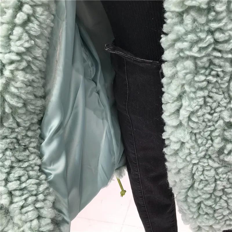 Модные женские пальто и куртки из толстого искусственного меха с v-образным вырезом, с открытой строчкой, с широкой талией, толстый теплый мех, высокая уличная Корейская зимняя верхняя одежда