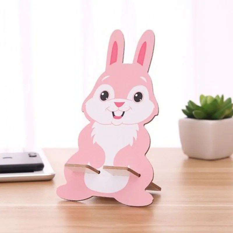 Rabbit-pink Мультяшный деревянный ленивый держатель для мобильного телефона, подставка для планшета, компьютера, Настольный кронштейн, подарок - Цвет: Rabbit-pink
