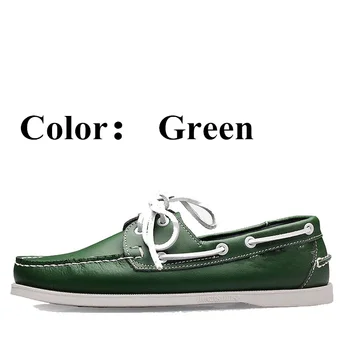 Zapatos de diseño para Hombre, náuticos clásicos de cuero genuino verde, X156