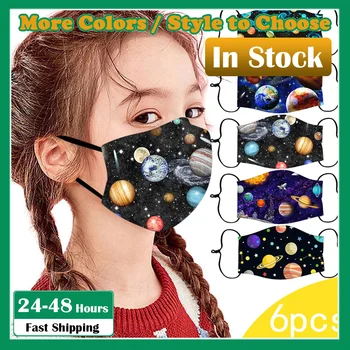 

6PCS Children's maskelemek Face Mask Adjustable Strap Windproof mascarillas Reusable Christmas pattern Printed Face Mask