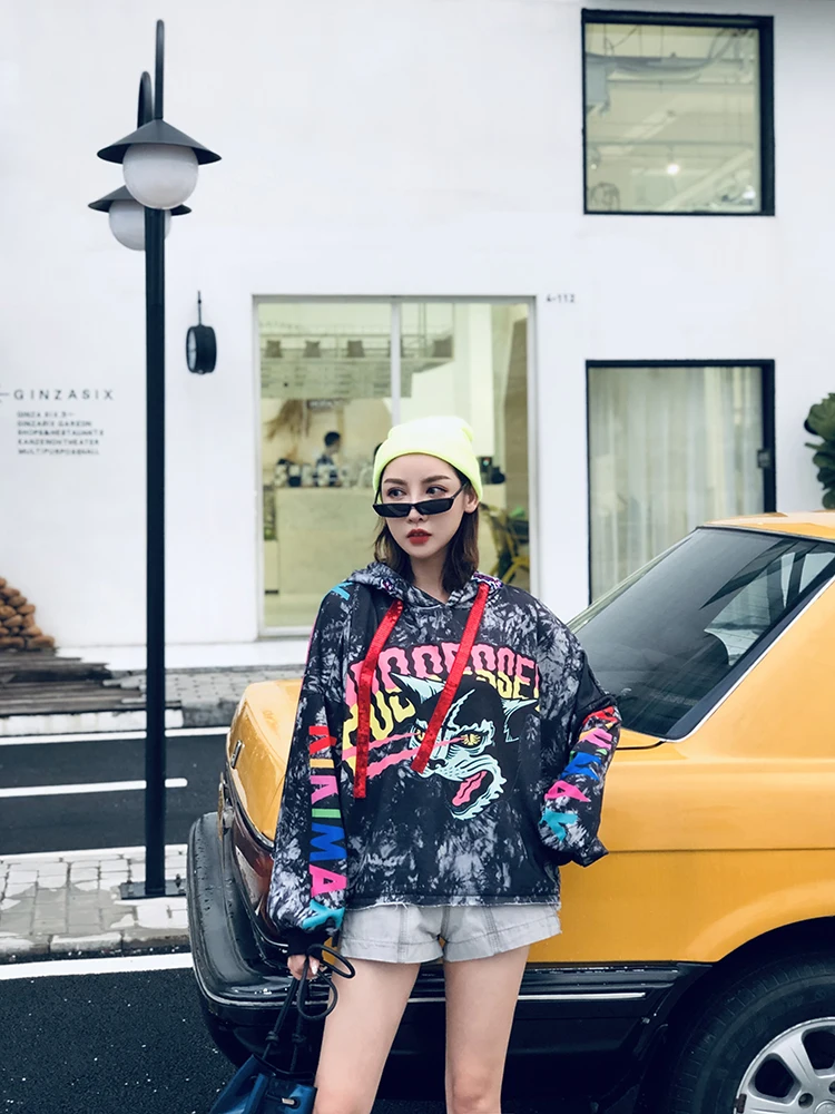 7mang, осенняя Женская мода, уличная граффити, с принтом дьявола, худи, Harajuku, Мультяшные, повседневные толстовки, свободные, вечерние, толстовки, 0911